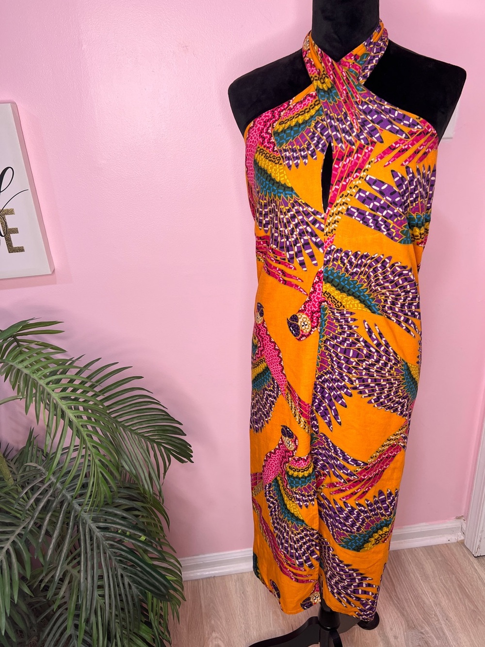 FARM Rio Orange McCaw Print Dress Halter Convertible